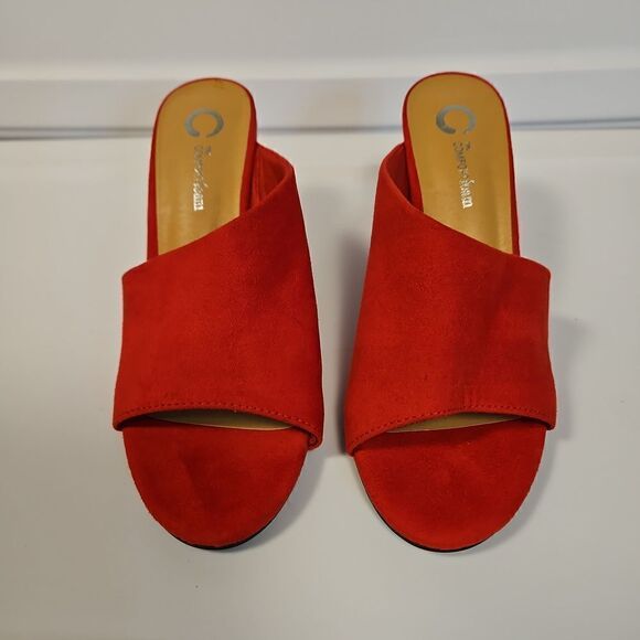 Red Faux Suede Sandals sz 8 - Picture 3 of 7
